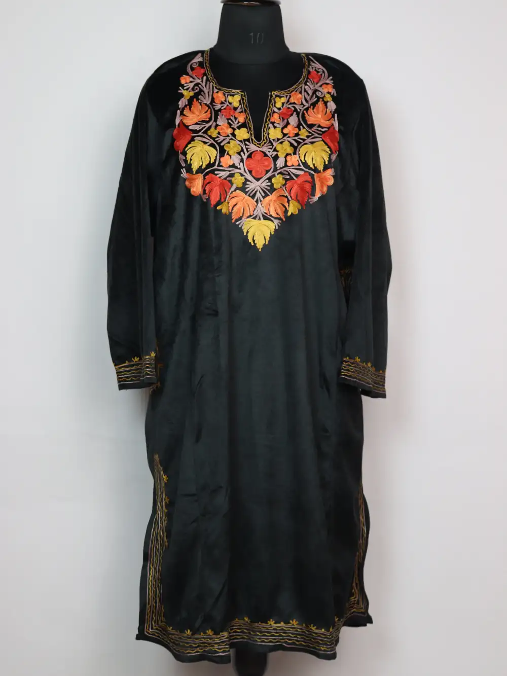 Black Farah Pheran in Velvet with Aari Embroidery