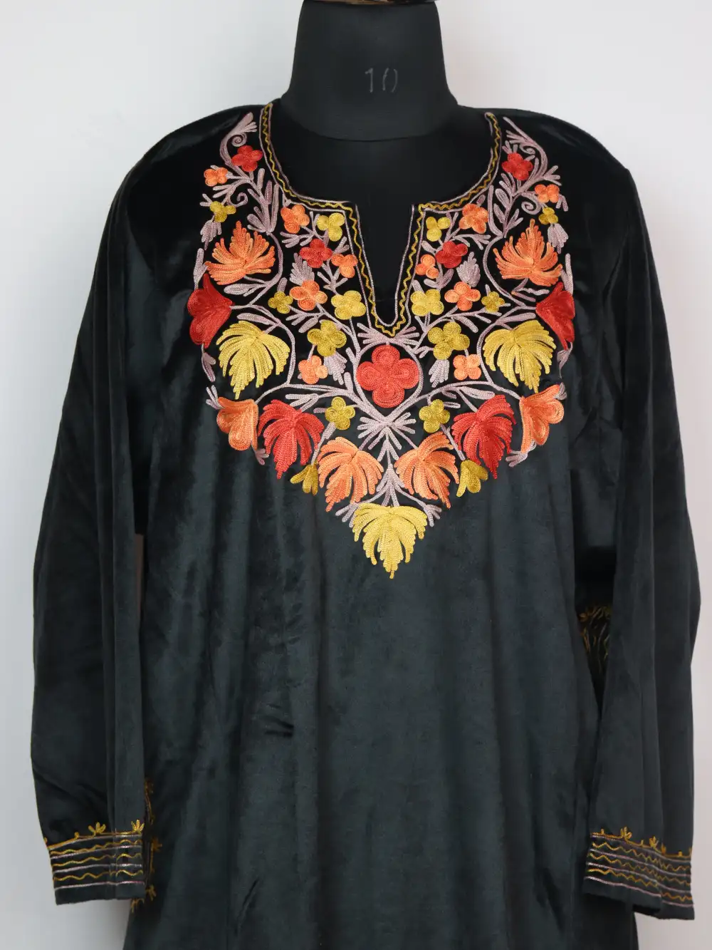 Black Farah Pheran in Velvet with Aari Embroidery - Image 2