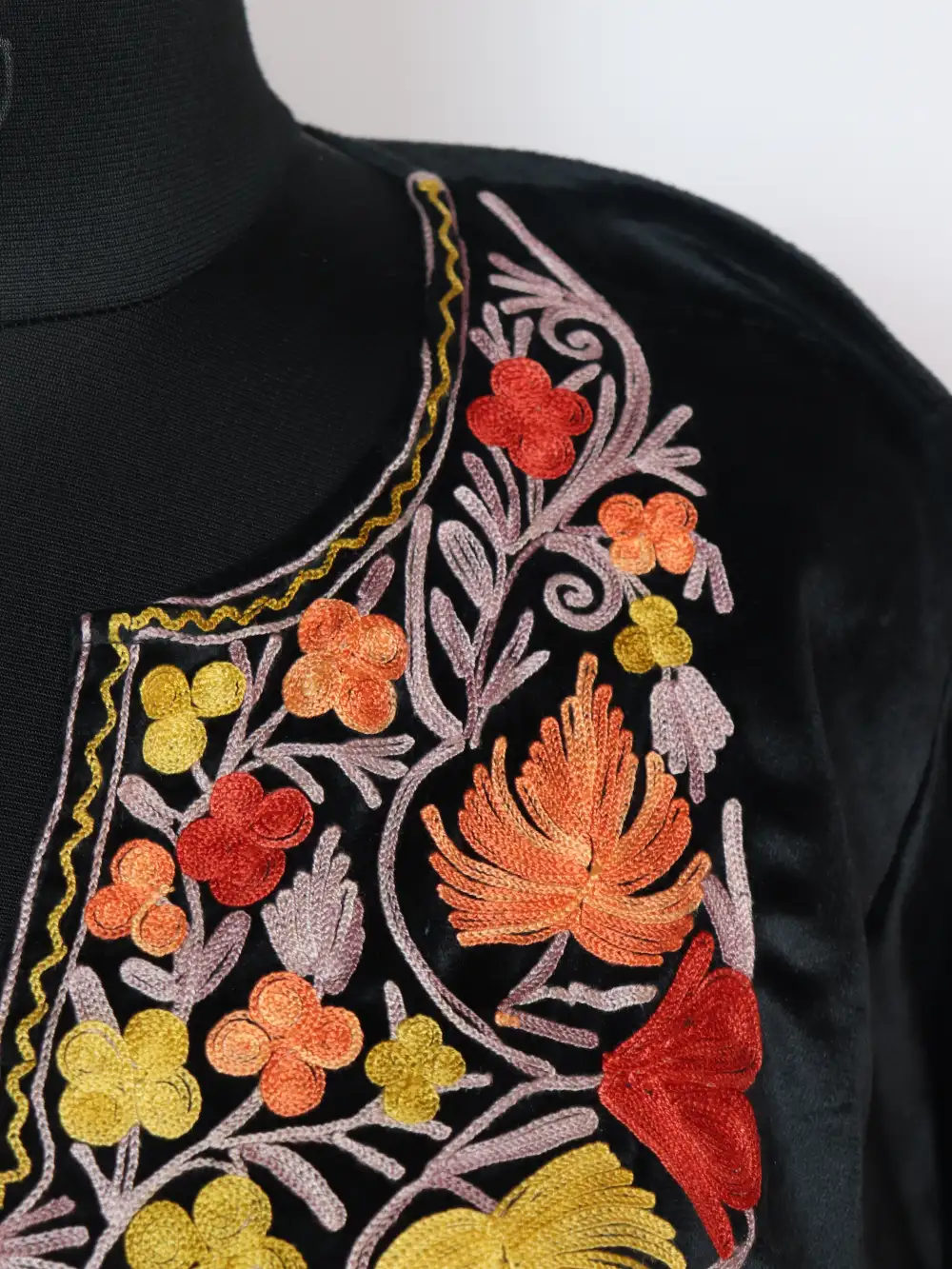 Black Farah Pheran in Velvet with Aari Embroidery - Image 3