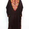 Chocolate Brown Kashmiri Pheran in Velvet with Aari Work
