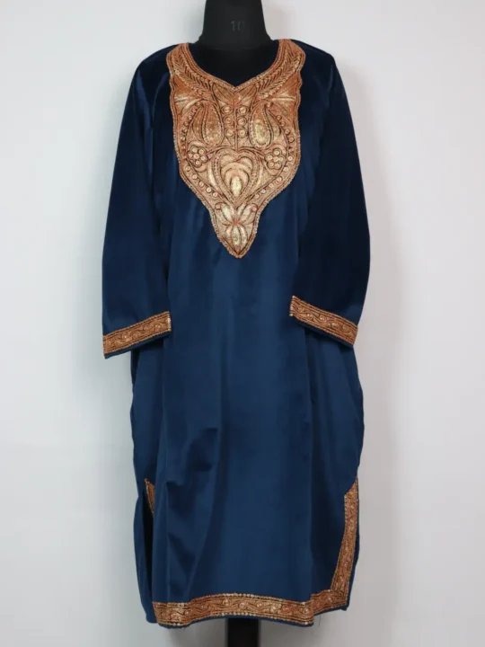 Rukhsan Kashmiri Dark Blue Velvet Pheran in Botte Tilla Work