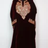 Maroon Rida Velvet Pheran Designer in Botte Tilla Embroidery