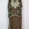 Ibtisam Loose Pheran in Brown Velvet with Zari Aari Sleeve Embroidery