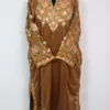 Iram Velvet Loose Pheran in Light Brown with Zari Aari Sleeve Embroidery