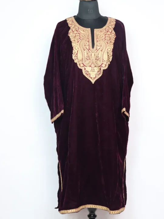 Purple Horain Pheran in Velvet with Aari Work