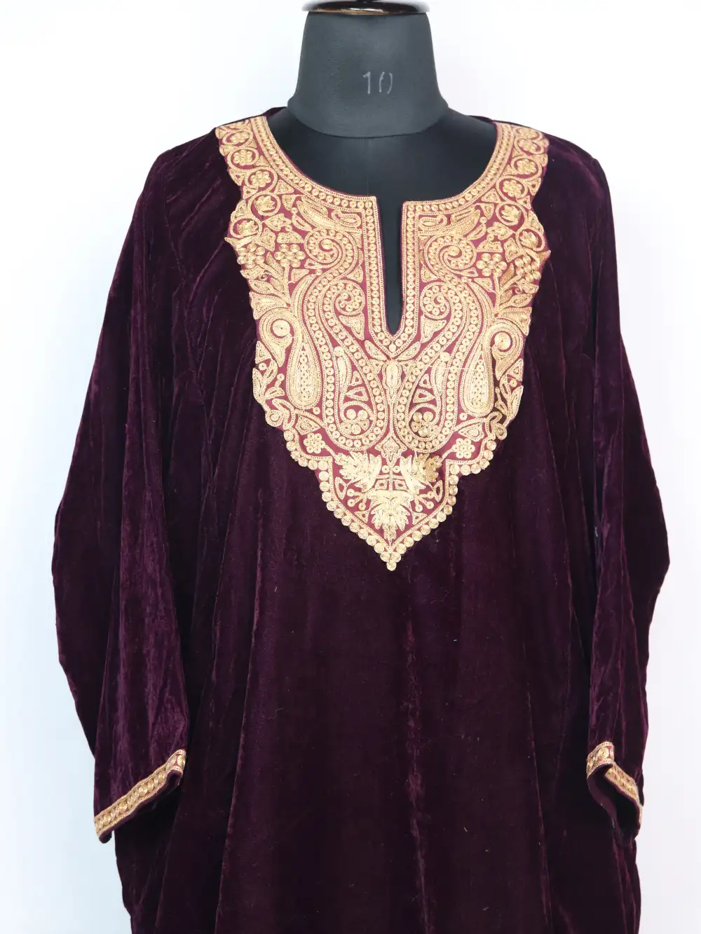 Purple Horain Pheran in Velvet with Zari Tilla Work - Image 2