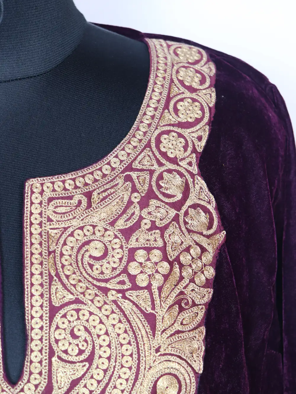 Purple Horain Pheran in Velvet with Zari Tilla Work - Image 3