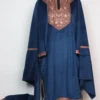 Eshal Royal Blue Velvet 3pc Loose Pheran Set Zari Tilla Embroidery