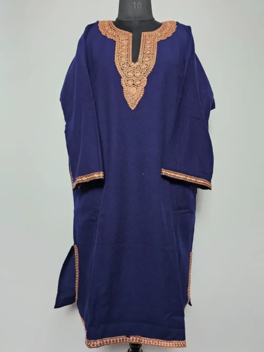 Dark Blue Cashmilon Wool Pheran Ridah with Zari Tilla Embroidery