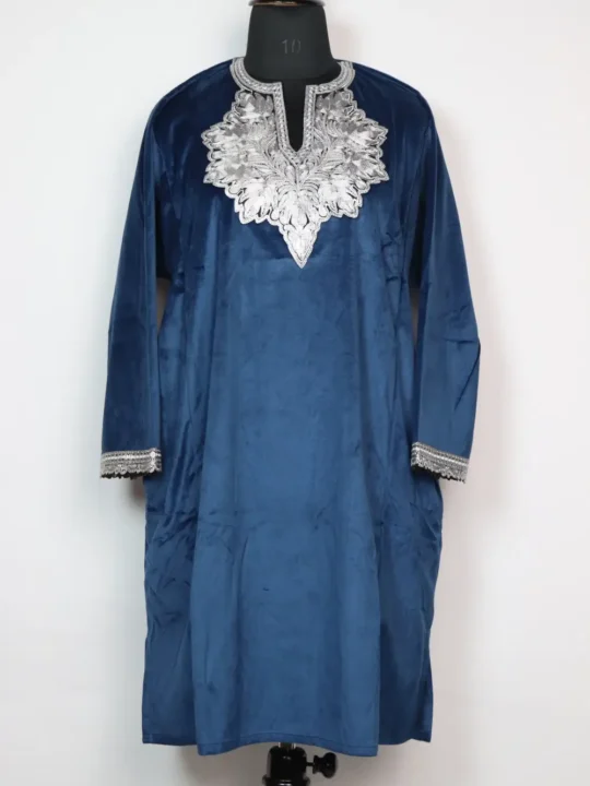 Dark BlueIqra Velvet Loose Pheran with Zari Tilla Work