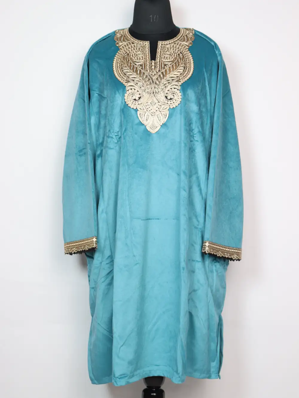 Blue Kashmiri Velvet Loose Pheran with Zari Tilla Work Iqra