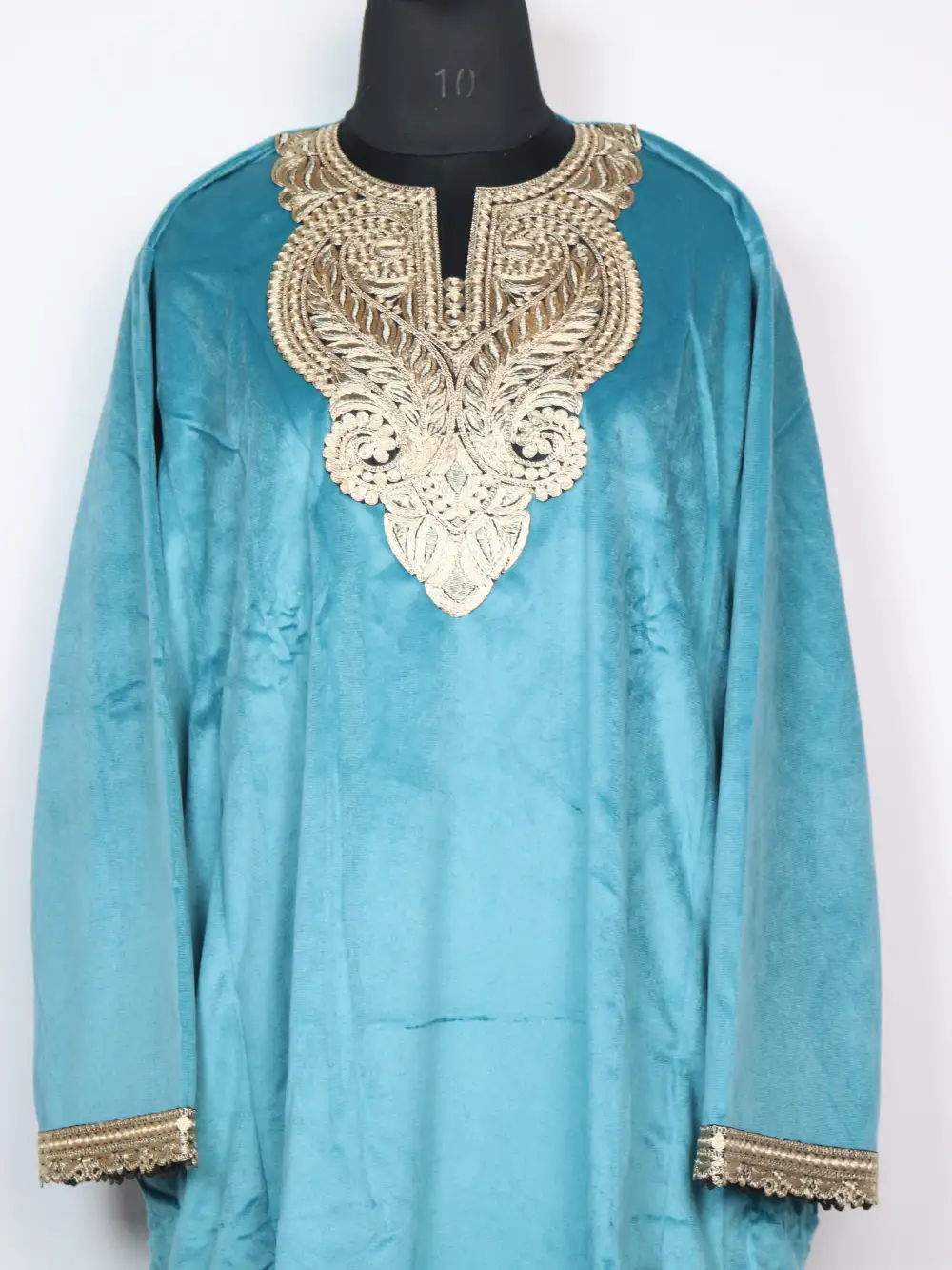 Blue Kashmiri Velvet Loose Pheran with Zari Tilla Work Iqra - Image 2