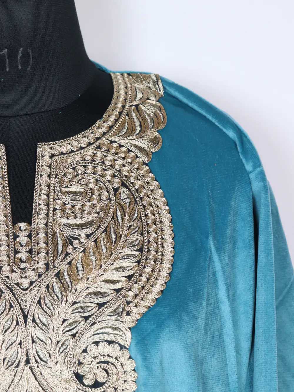 Blue Kashmiri Velvet Loose Pheran with Zari Tilla Work Iqra - Image 3