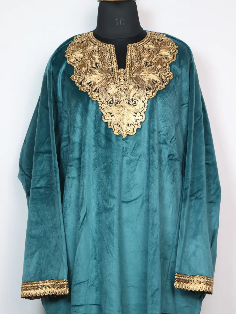 Zari Tilla Work Loose Blue Pheran in Kashmiri Velvet Iqra - Image 2