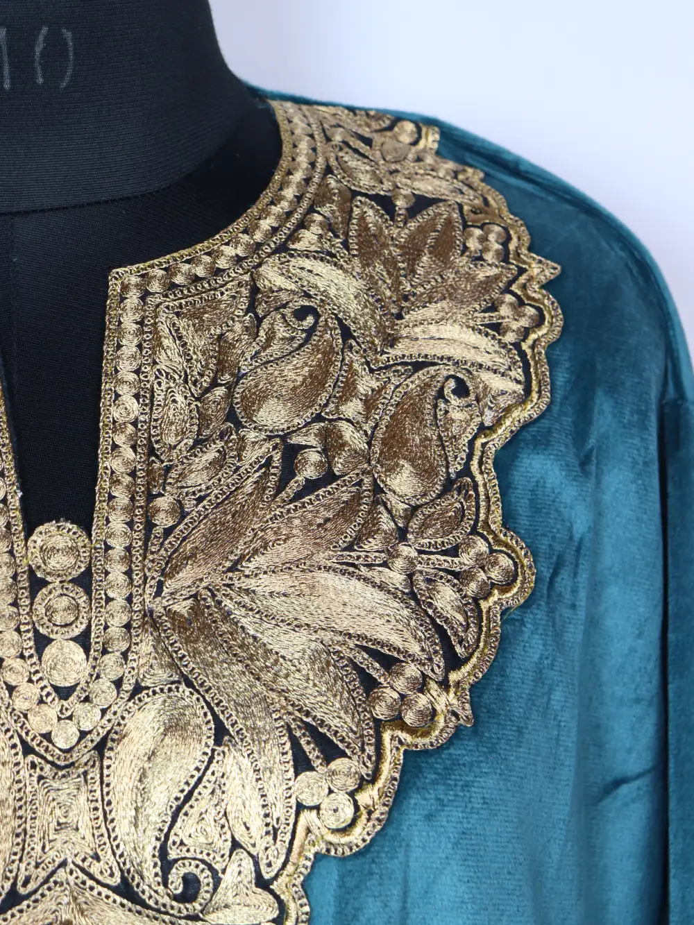 Zari Tilla Work Loose Blue Pheran in Kashmiri Velvet Iqra - Image 3