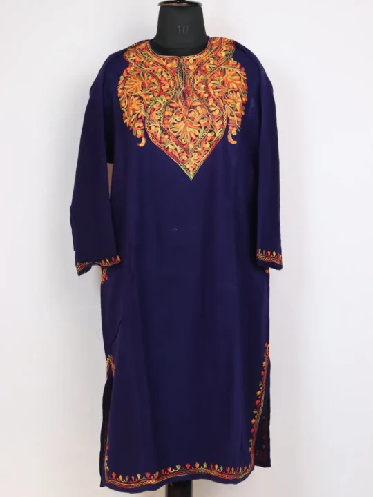 Cashmilon Wool Pheran Dark Blue with Aari Work Urwah