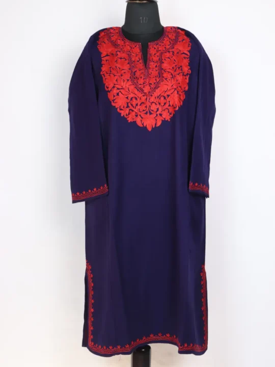 Royal Blue Rida Cashmilon Wool Pheran with Aari Embroidery