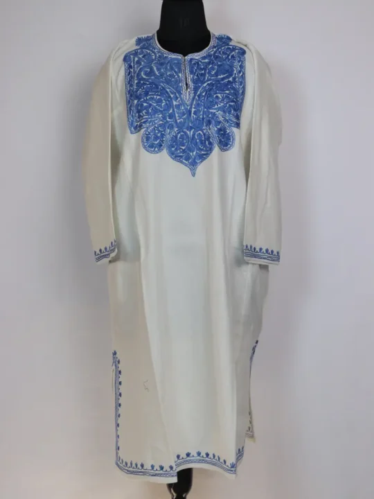 White Cashmilon Wool Pheran with Aari Work Sara