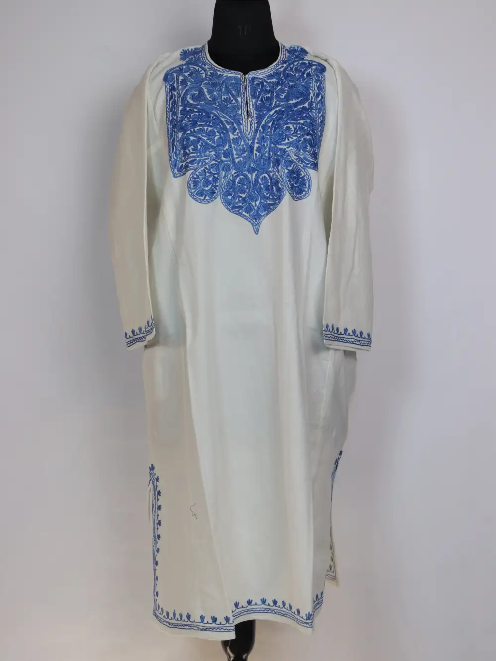 White Cashmilon Wool Pheran with Aari Work Sara