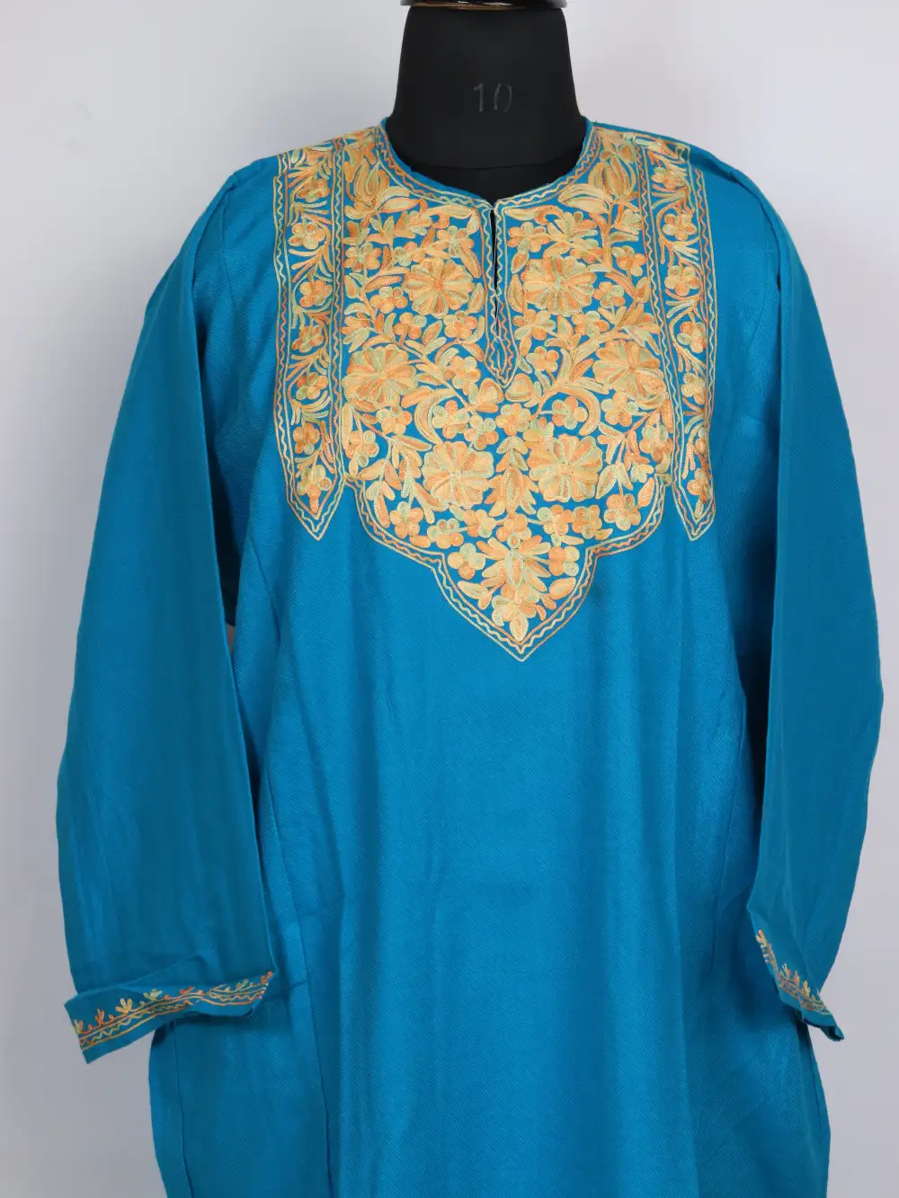 Shazia Sky Blue Cashmilon Wool Pheran with Aari Work Shazia - Image 3