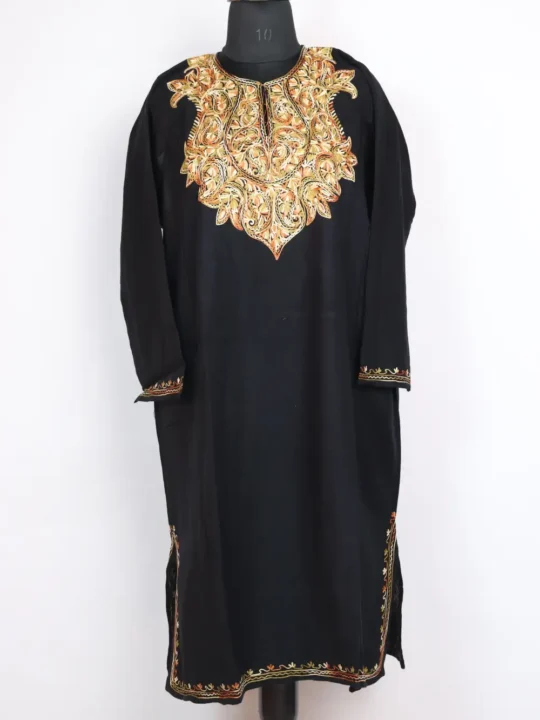 Cashmilon Wool Pheran Black Arooj with Aari Work