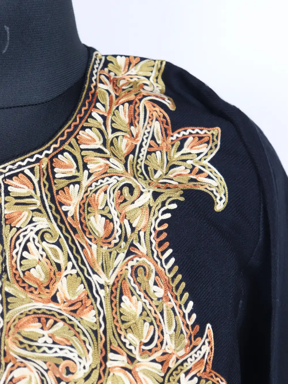 Cashmilon Wool Pheran Black Arooj with Aari Work - Image 3