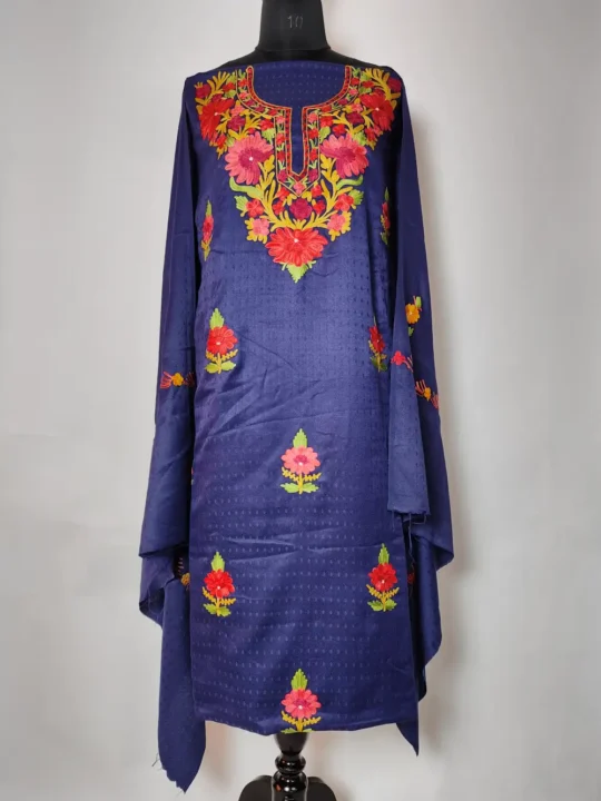 Cashmilon Wool 3pc Dark Blue Salwar Suit with Aari Embroidery Zainab