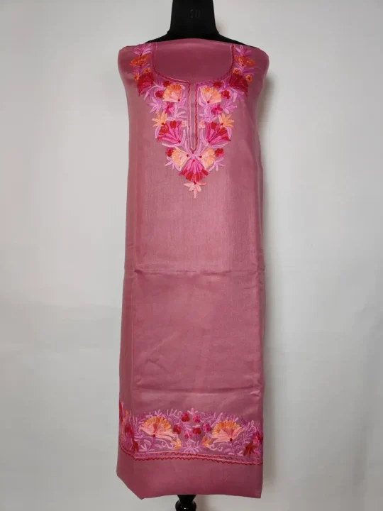Pink Cashmilon 2pc Unstitched Suit Fabric with Aari Embroidery
