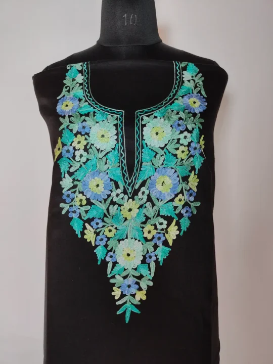 Cashmilon Black 2pc Unstitched Suit Fabric with Aari Embroidery