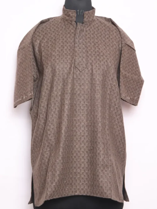 Kashmiri Imran Boys Check Pheran in Dark Brown Tweed Wool (8-9 years)