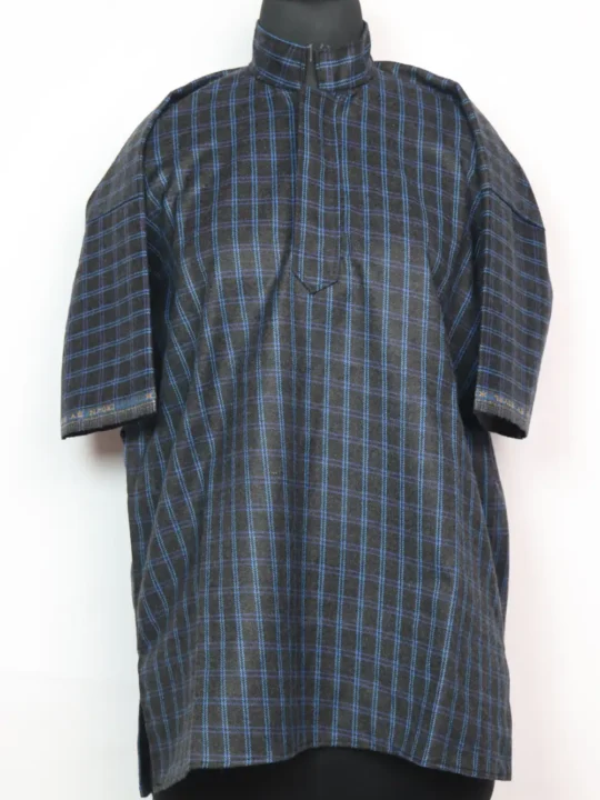 Faiz Kashmiri Boys Check Pheran in Black Tweed Wool (8-9 years)