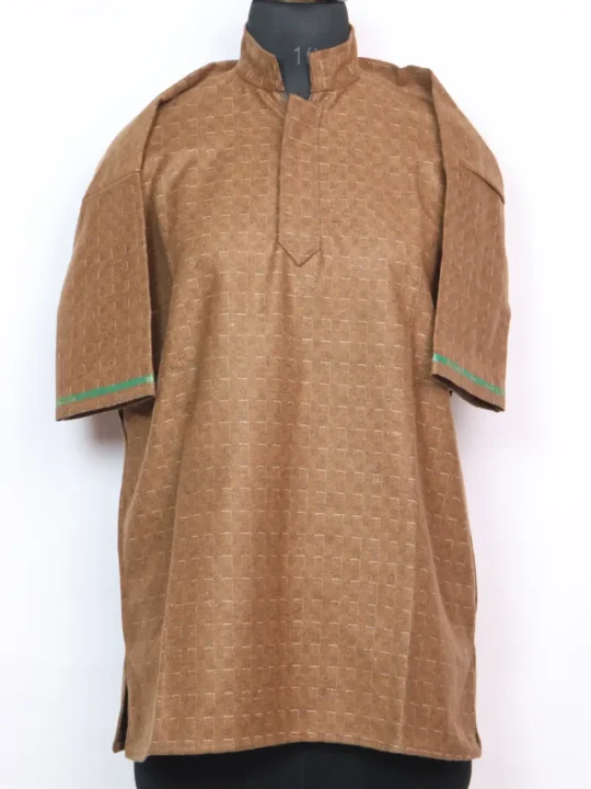 Light Brown Kashmiri Check Qais Pheran in Tweed Wool for Boys (8-9 years)