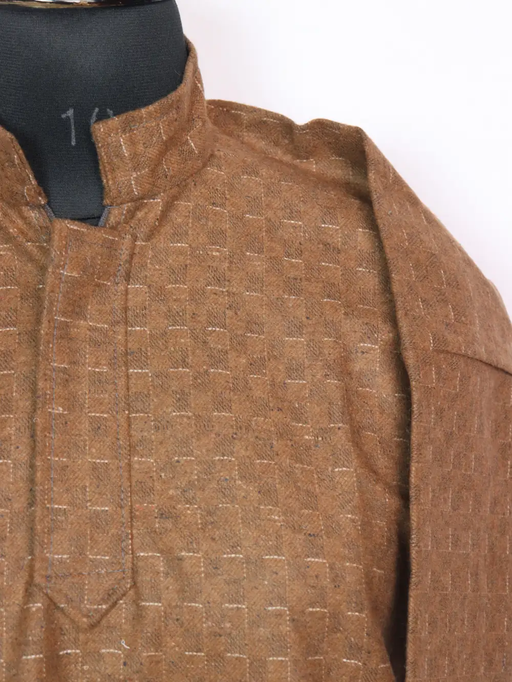 Light Brown Kashmiri Check Qais Pheran in Tweed Wool for Boys (8-9 years) - Image 2