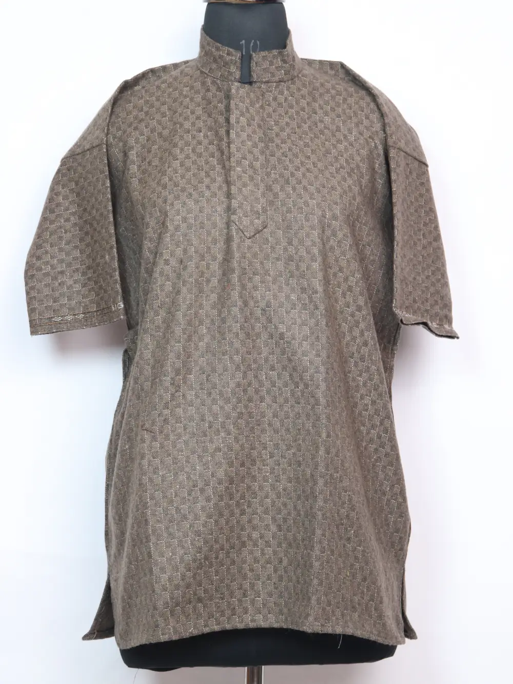 Omar Light Grey Kashmiri Check Pheran in Tweed Wool for Boys (8-9 years)