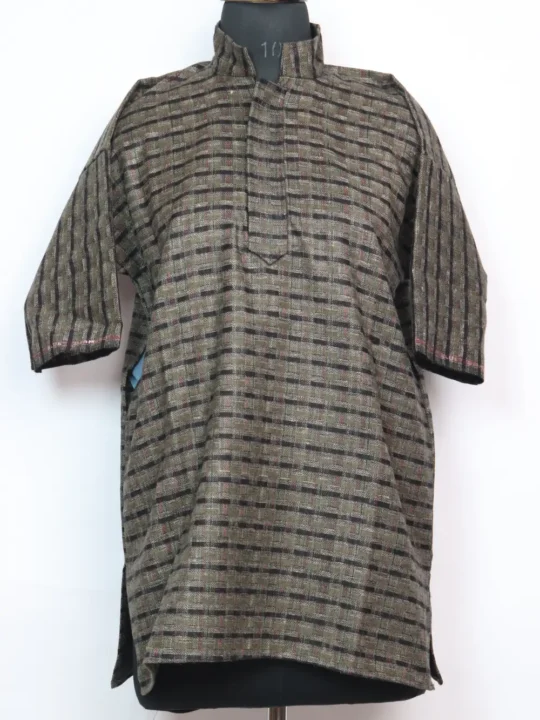 Omar Black-Green Kashmiri Check Pheran in Tweed Wool for Boys (8-9 years)