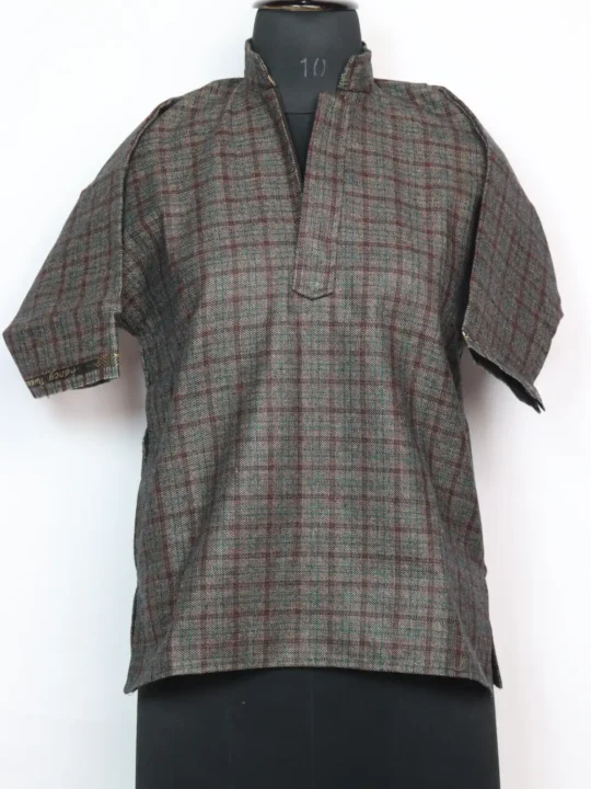 Kids Grey Kashmiri Check Lakeer Yaseen Pheran in Tweed Wool (6-7 years)