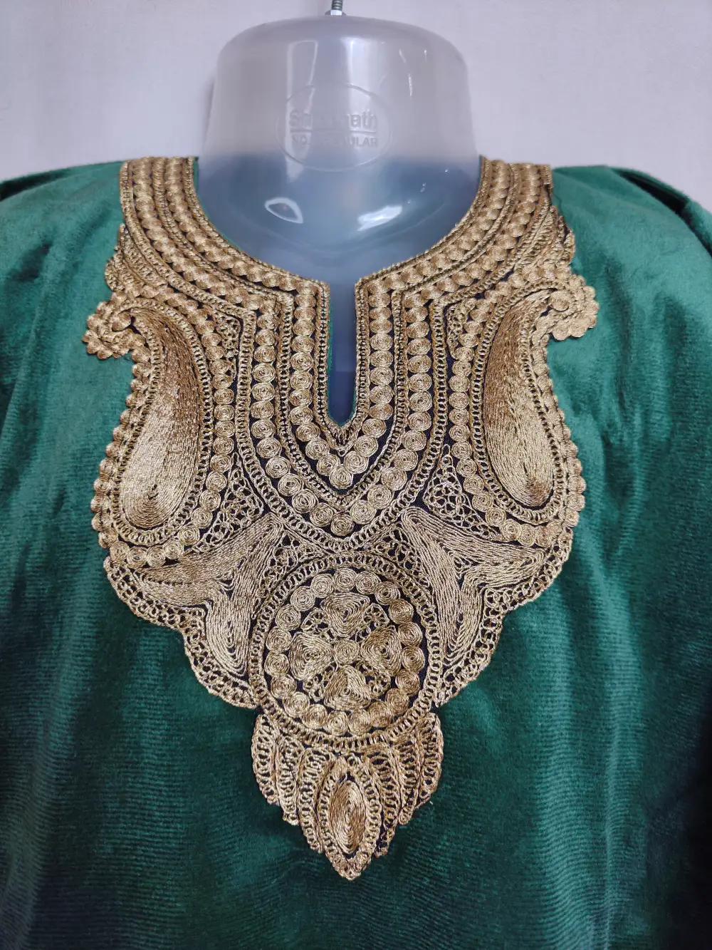 Dark Green Velvet Kids 4pc Pheran Set with Zari Tilla Work (2-3 years) - Image 2