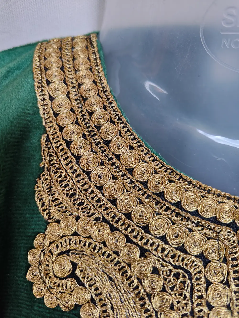 Dark Green Velvet Kids 4pc Pheran Set with Zari Tilla Work (2-3 years) - Image 3