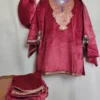 Hayat Velvet Girls 4pc Maroon Pheran Set with Zari Tilla Embroidery (2-3 years)