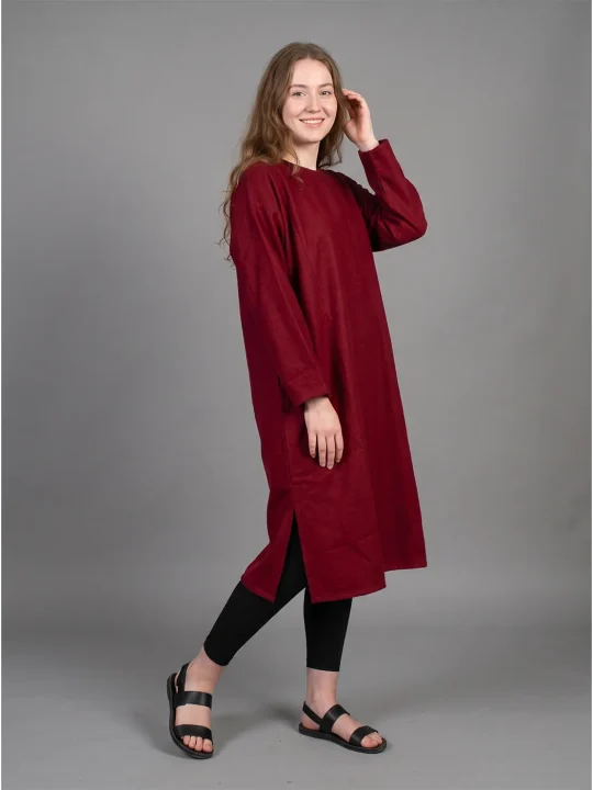 Maroon Cashmilon Plain Cold-Season Pheran