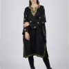Artisanal Raffal Wool Black Sozni Pheran – Comfortable Wide Fit