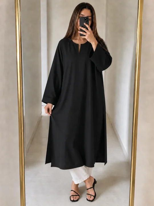 Sitara Black Plain Cashmilon Pheran