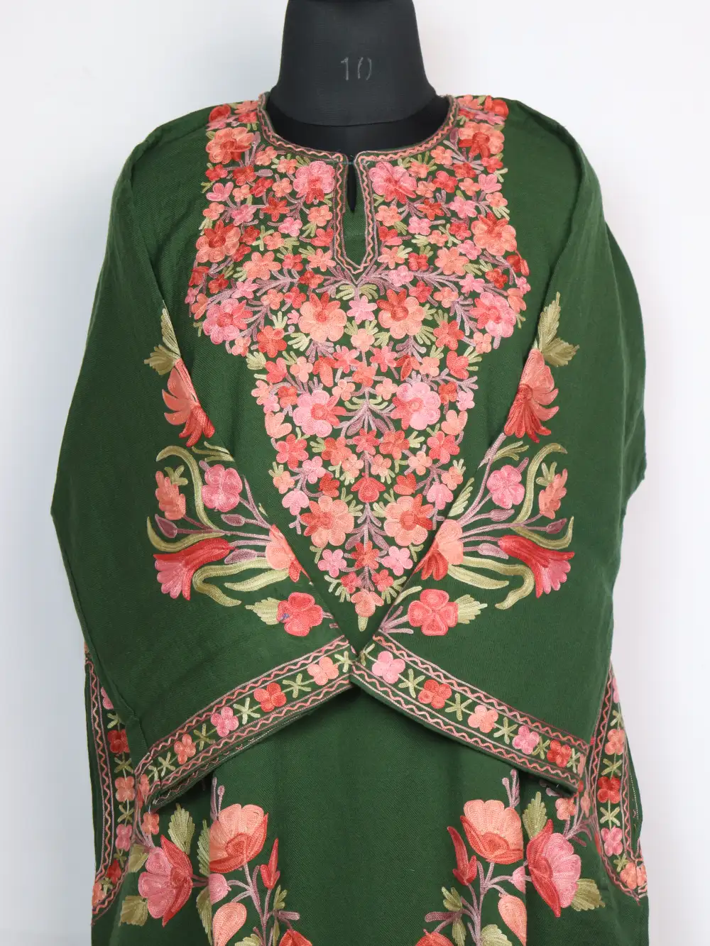 Designer Raffal Wool Loose Dark Green Pheran with Aari Embroidery Bilqis - Image 3