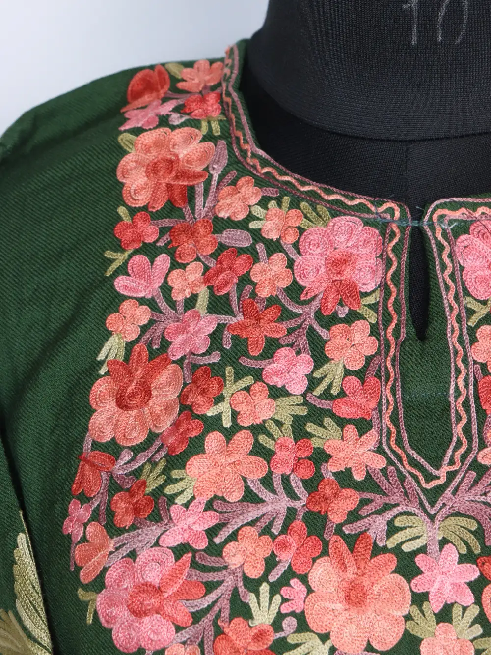 Designer Raffal Wool Loose Dark Green Pheran with Aari Embroidery Bilqis - Image 2
