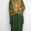 Raffal Wool Bushra Green  Loose Pheran with Sleeve Jaal Aari Work