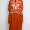 Bushra Brown Raffal Wool Loose Pheran with Sleeve Jaal Aari Work