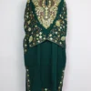 Loose Pheran Raffal Wool  Bushra Dark Green with Sleeve Jaal Aari Work