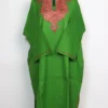Mehandi Green Raffal Wool Sopore Pheran with Hand Sozni Work