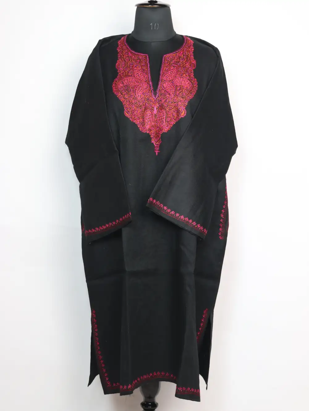 Sopore Black Pheran Raffal Wool with Hand Sozni Work