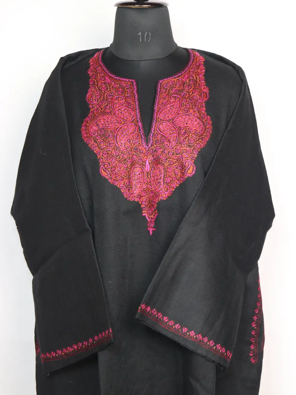 Sopore Black Pheran Raffal Wool with Hand Sozni Work - Image 2